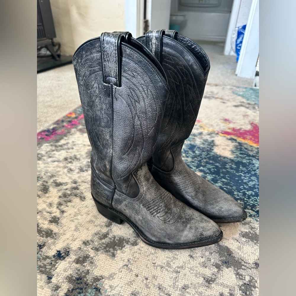 Frye Distressed Black Grey Leather Cowboy Cowgirl Boots Size 8 Womens